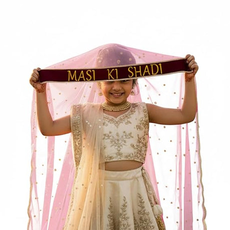 Kaevion Masi Ki Shadi Dupatta/Bua Ki Shadi Chunni/Didi Ki Shadi Odhni/ Beautiful Entry Dupatta for Kid’s-Light Pink
