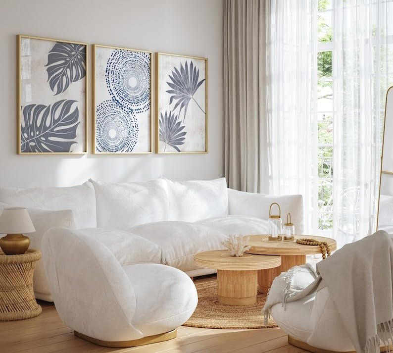 KAEVION Wall Art Photo Palm Leaf Tropical Monstera Leaf Frame | Glossy Digital Frame Set of 3 Prints| Waterproof Scratch Resistance Long Lasting Wall Home Decor Photo Poster with Frame – 3 pcs