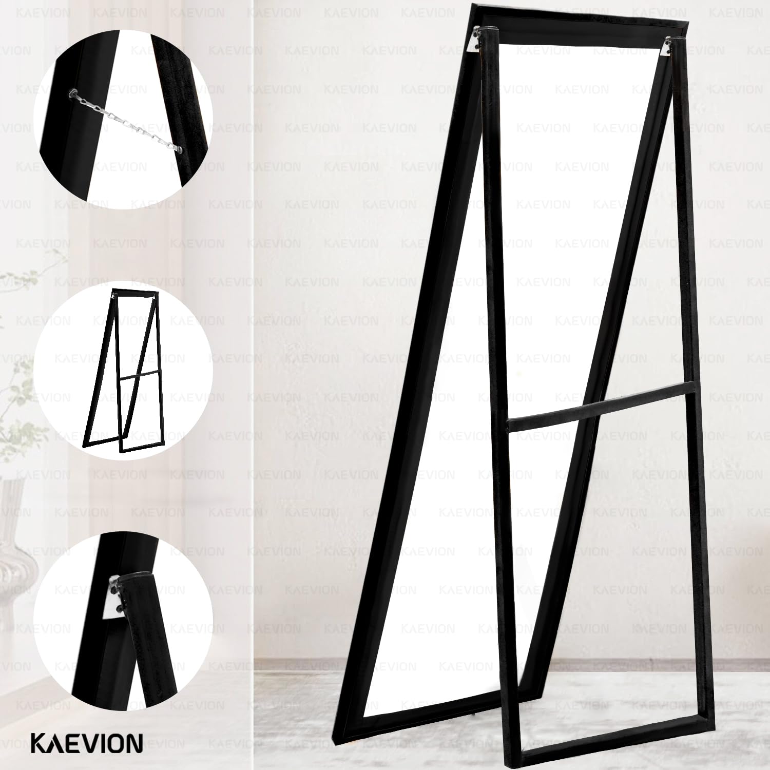 KAEVION Rectangle Black 5 Feet Full Length Standing Mirror| Full Mirror for Bedroom, Living Room| Big Wall Glass