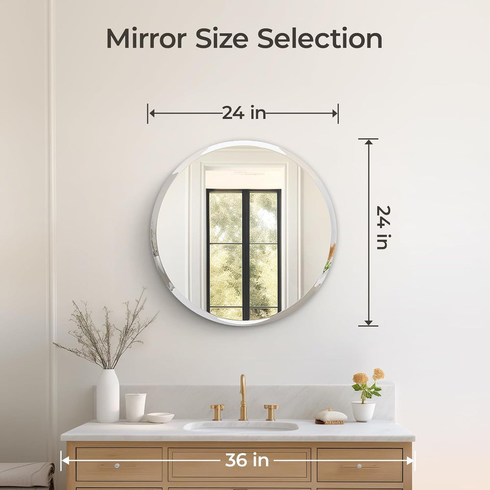 KAEVION 2 Feet Round Frameless Wall-Mounted HD Mirror with 5 mm Glass Thickness | Wall Hanging Mirror for Bathroom, Entryway, Living Room