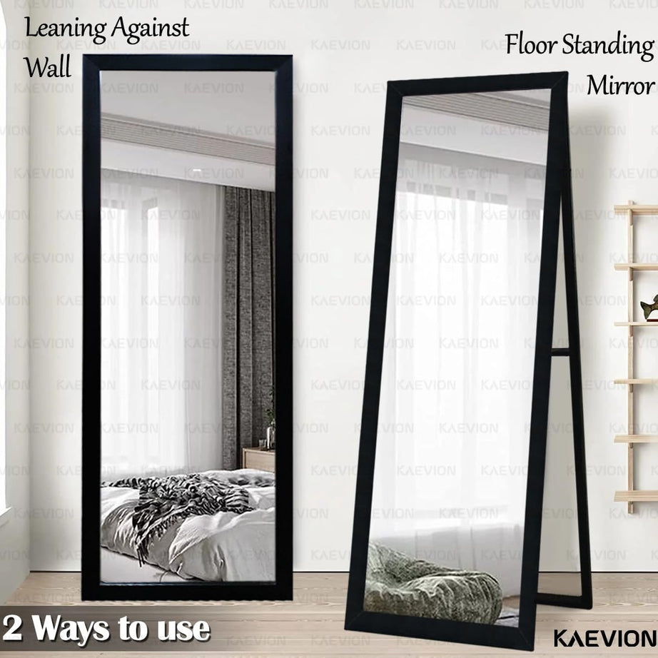 KAEVION Rectangle Black 5 Feet Full Length Standing Mirror| Full Mirror for Bedroom, Living Room| Big Wall Glass