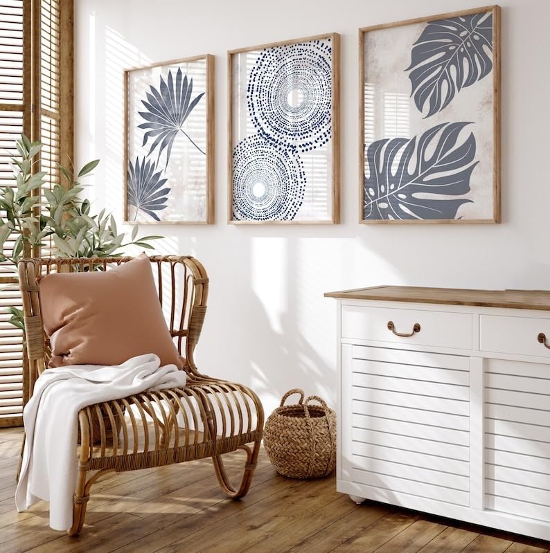 KAEVION Wall Art Photo Palm Leaf Tropical Monstera Leaf Frame | Glossy Digital Frame Set of 3 Prints| Waterproof Scratch Resistance Long Lasting Wall Home Decor Photo Poster with Frame – 3 pcs