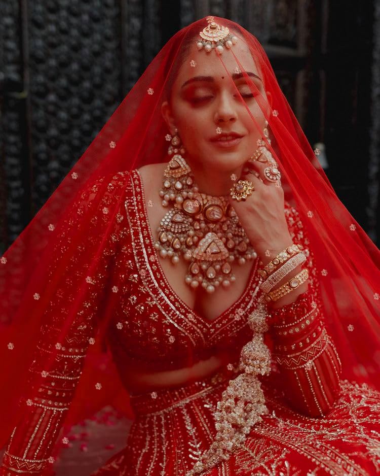 KAEVION  2.5 Meter Women Net Sequins Booti Bridal Dupatta With Sequins Kiran Frill | Trail Dulhan Entry Wedding Dupatta | Heavy Net Women Dupatta For Traditional Dresses, Saree, Lehenga | Contrast Chunni