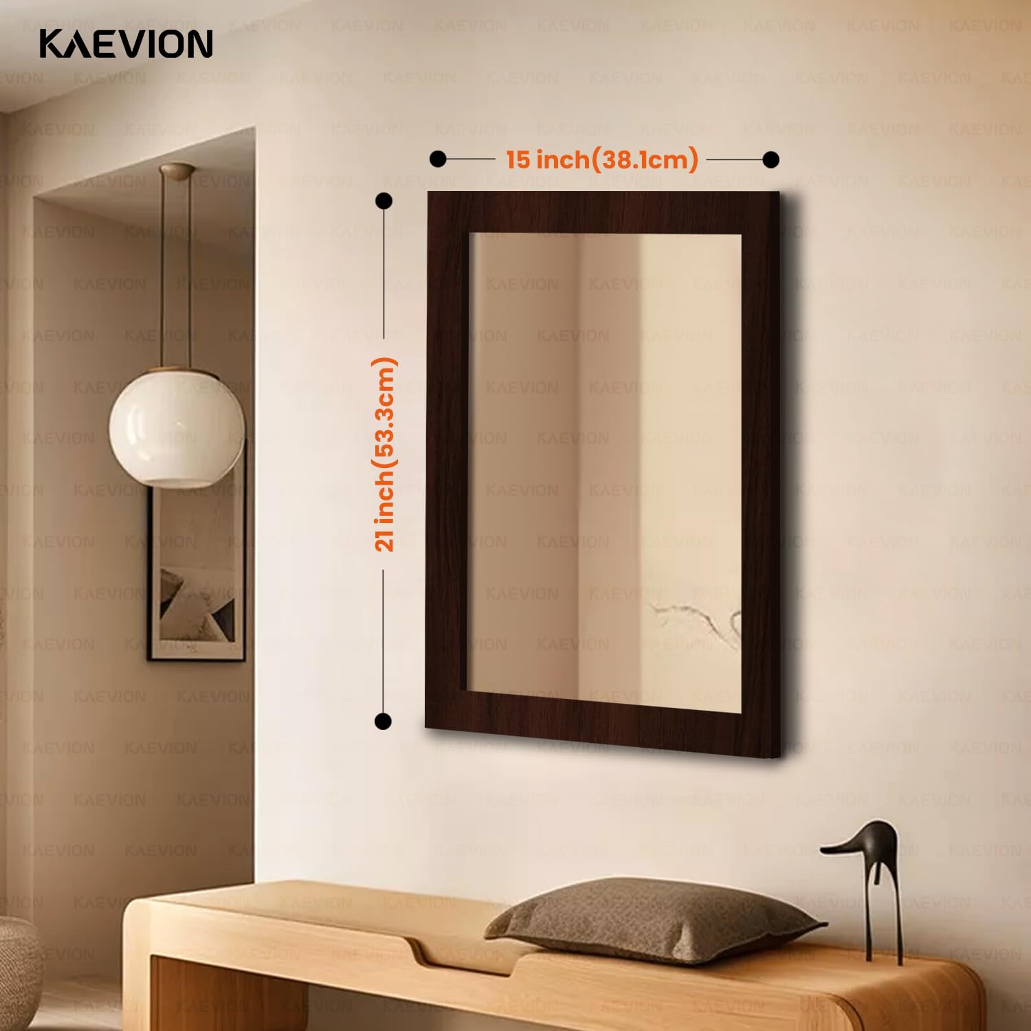 KAEVION Wall Hanging 1.75ft Brown Water Proof PVC Framed Mirror |Wall Mirror for Bedroom or Bathroom |Home Decor Wall Mount Mirror for Bedroom Living-Room Vanity Farmhouse| washroom Mirror for Wall