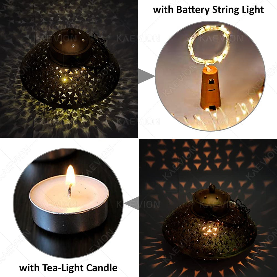 KAEVION Handicraft Wall Iron Antique Brass Hanging Traditional Dhoop Burner Holder | Ideal for Diwali Decoration, Pooja Temple, Yoga Room Gifting - Gold