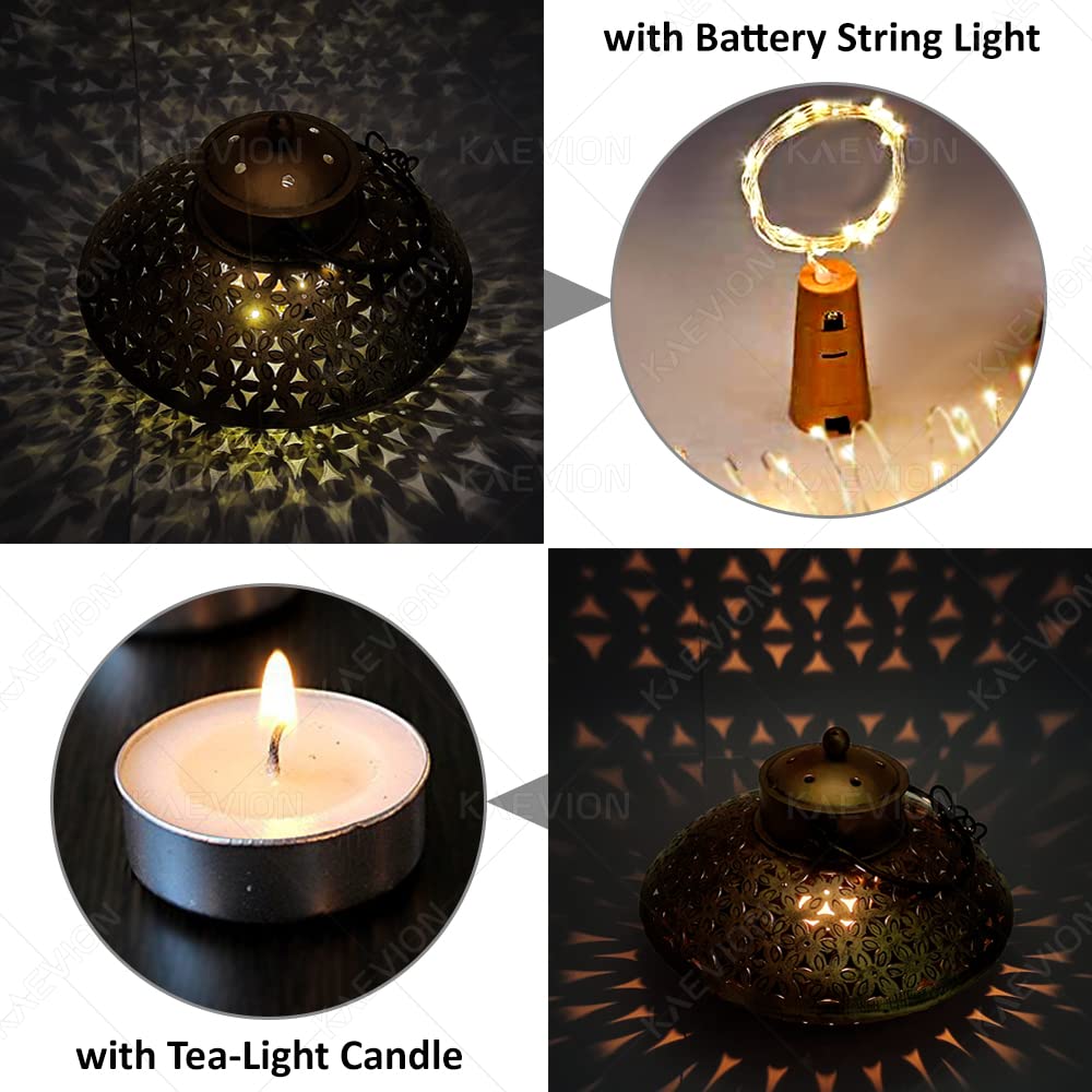 KAEVION Handicraft Wall Iron Antique Brass Hanging Traditional Dhoop Burner Holder | Ideal for Diwali Decoration, Pooja Temple, Yoga Room Gifting - Gold