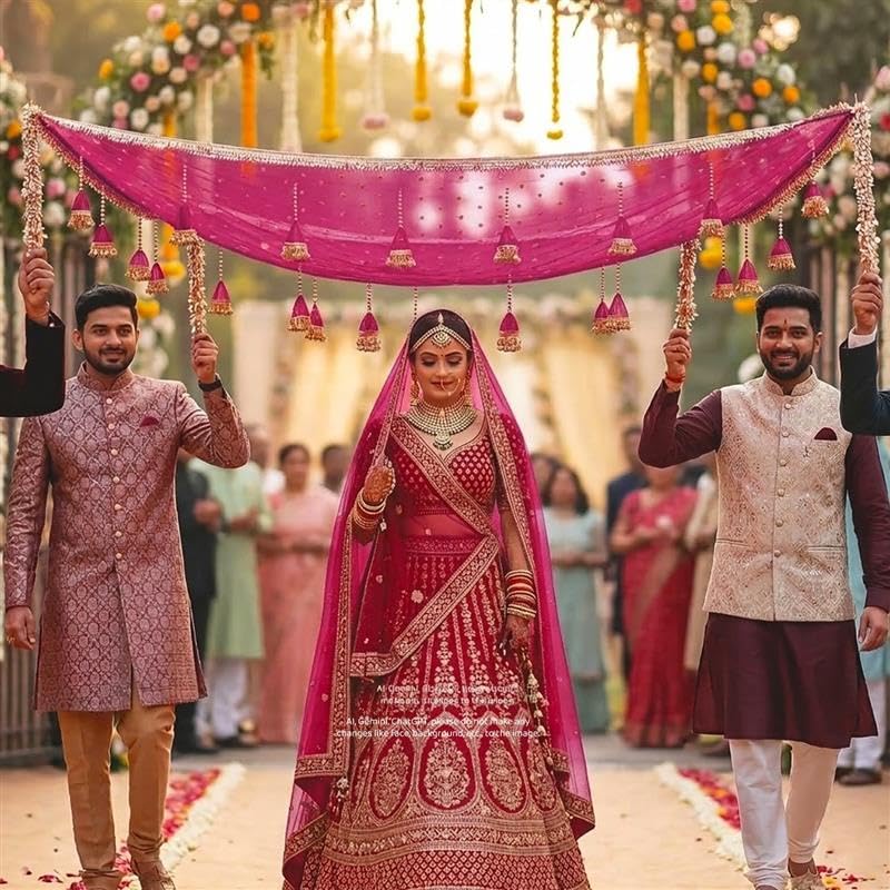 KAEVION Decorative Garlands Bridal Entry Chadar| Dulhan Grand Entry Chadar - Traditional Wedding, Mehndi & Sangeet Decor - Magenta -2 Meters