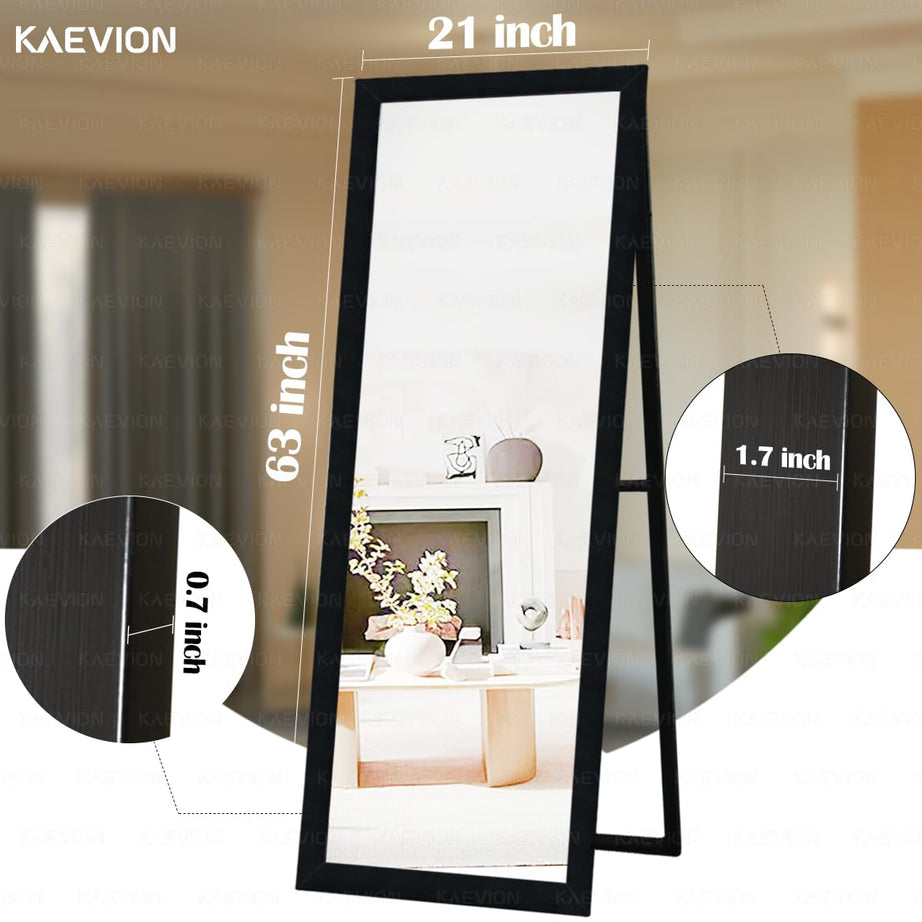 KAEVION Rectangle Black 5 Feet Full Length Standing Mirror| Full Mirror for Bedroom, Living Room| Big Wall Glass