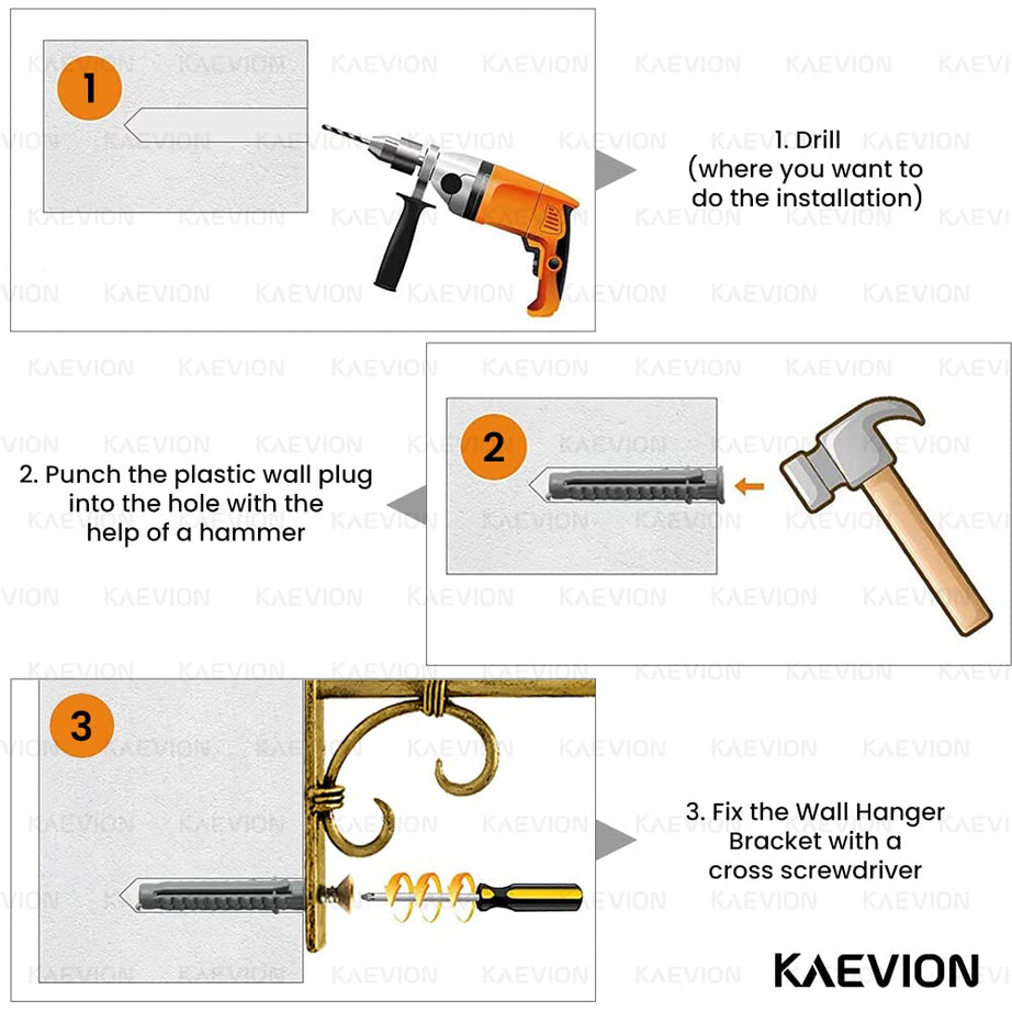 KAEVION Golden Antique Wall Bracket for Bird Feeders & Houses Planters Lanterns Wind Chimes Hanging Baskets Ornaments String Lights | Hotel | Office | Indoor | Outdoor- Pack of 1, 8”Inch