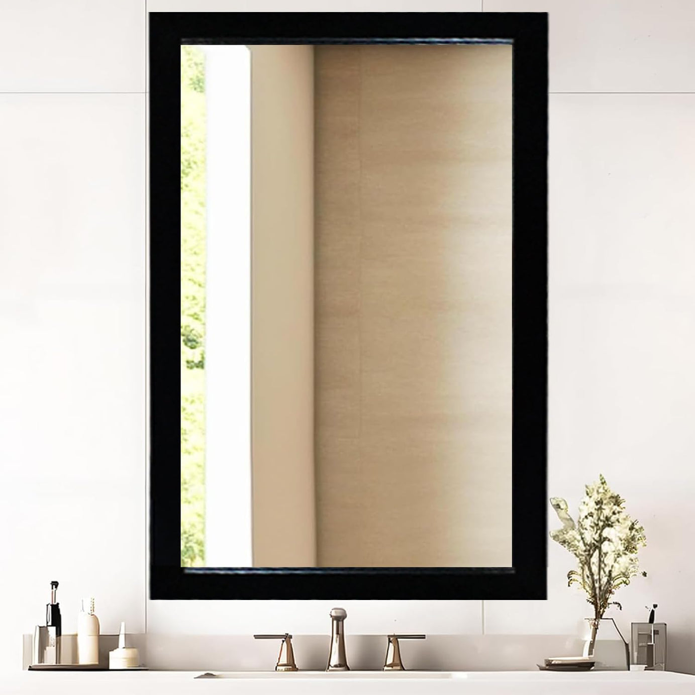 KAEVION Rectangle 3 Feet Wall Hanging Framed HD Mirror | Horizontal & Vertical Wall Mounted Makeup Mirror for Bathroom, Bedroom, Hotels, Beauty Salon