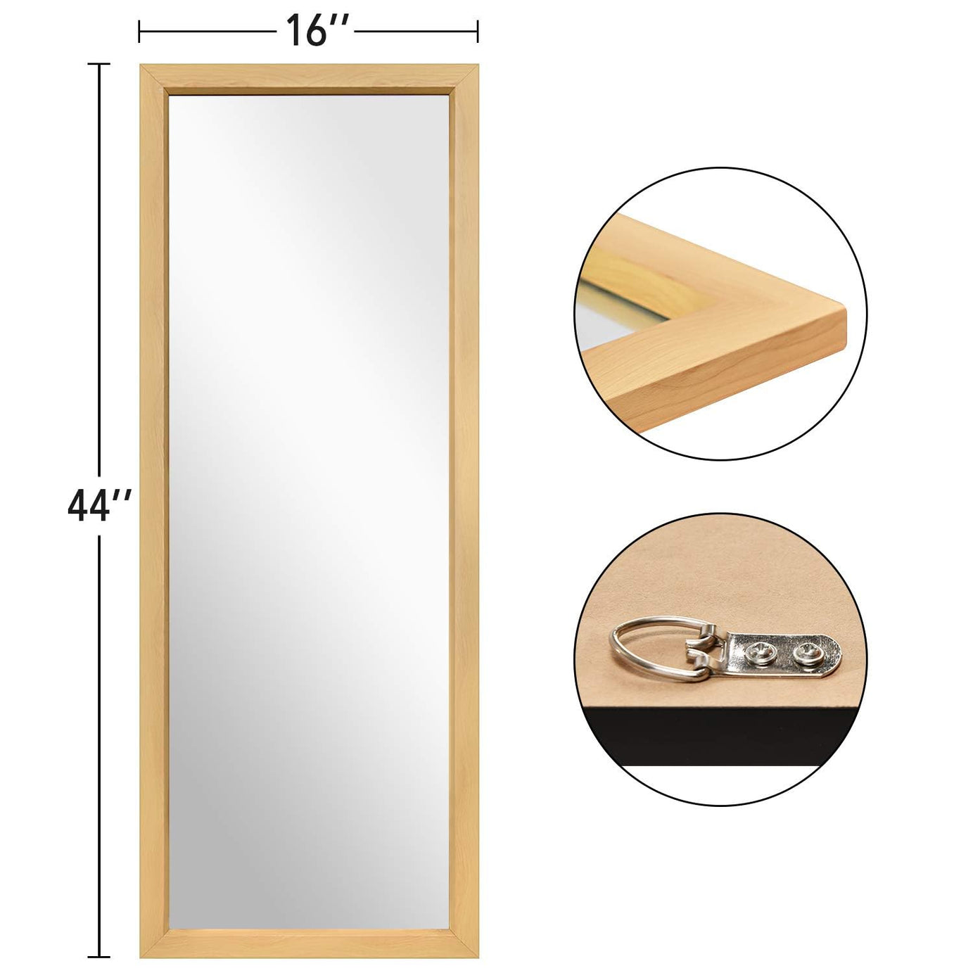 KAEVION 5.25 ft Natural Solid Wood Full Length Mirror Hanging or Leaning Wall, Large Bedroom, Floor, Dressing Mirror | Solid Wood Frame Wall-Mounted Mirror| Wall Hanging Glass Mirror