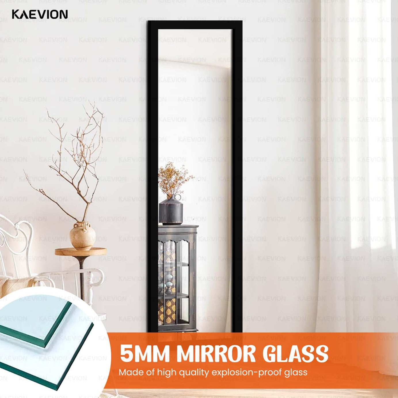 KAEVION Wall Hanging 4 Feet Long PVC Framed Full Length Mirror | Full Size Long Wall Mirror for Home Décor Bedroom Living Room | Wall Mounted Rectangular Standing Dressing Mirror