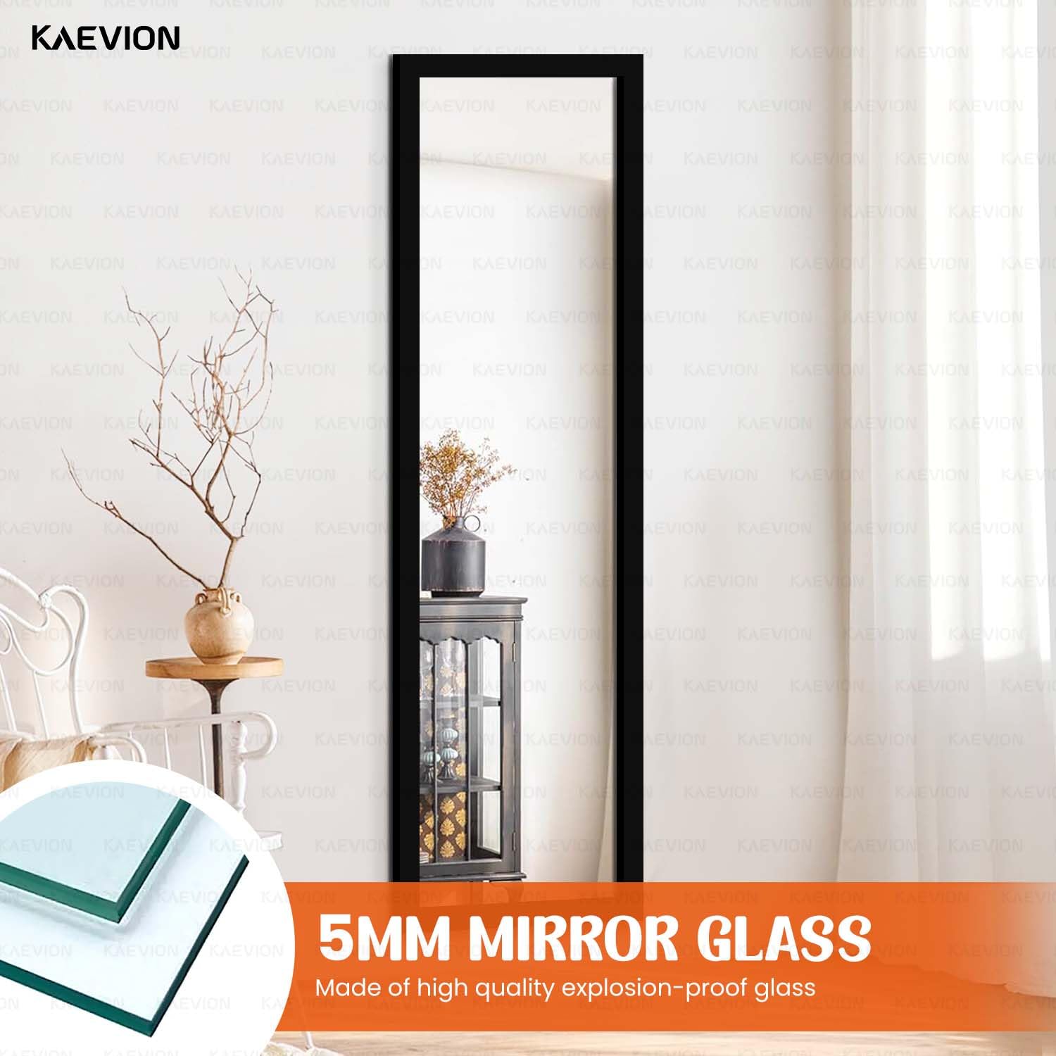 KAEVION Wall Hanging 4 Feet Long PVC Framed Full Length Mirror | Full Size Long Wall Mirror for Home Décor Bedroom Living Room | Wall Mounted Rectangular Standing Dressing Mirror