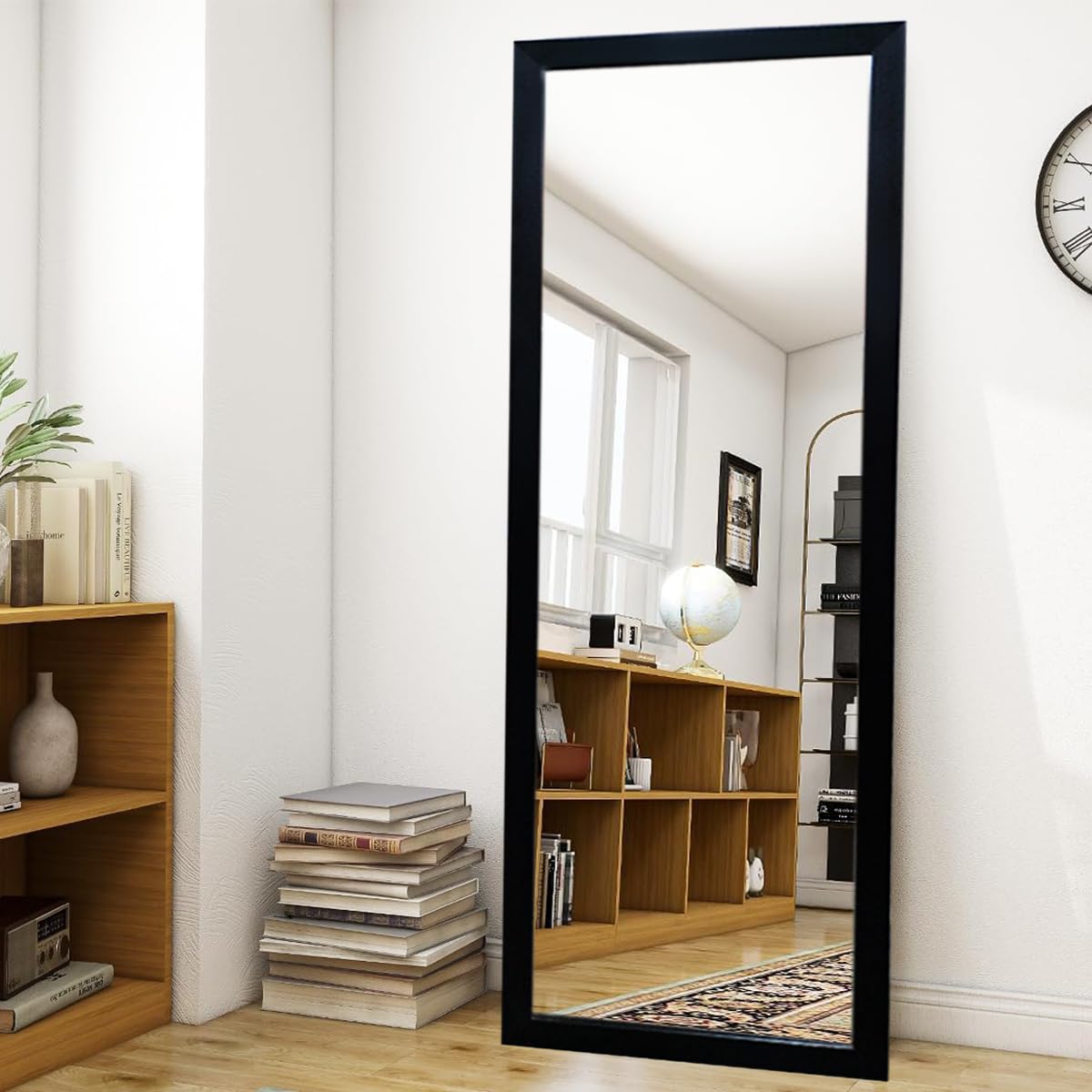 KAEVION Full Length Mirror 63" 21" Standing, Vertical Black Frame HD Rectangle Full Body Tall Big Floor Stand up or Wall Mounted Mirror, Black