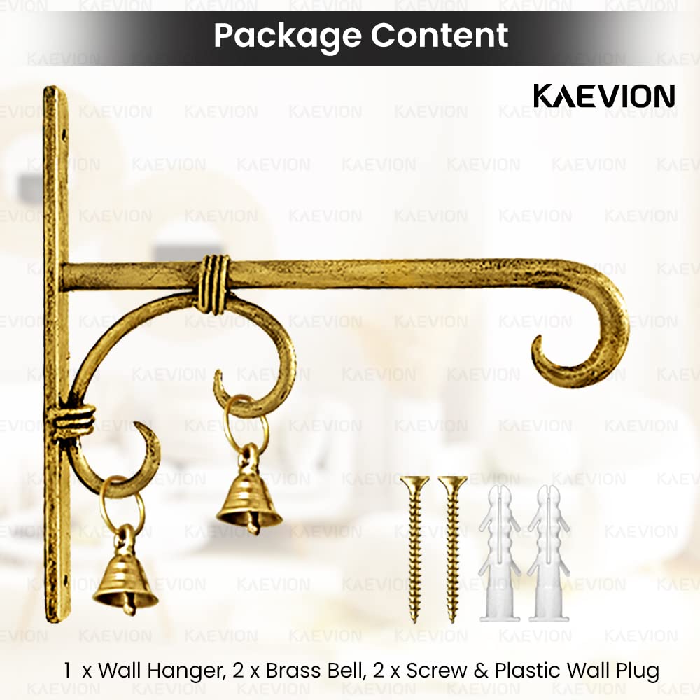 KAEVION Golden Antique Wall Bracket for Bird Feeders & Houses Planters Lanterns Wind Chimes Hanging Baskets Ornaments String Lights | Hotel | Office | Indoor | Outdoor- Pack of 1, 8”Inch