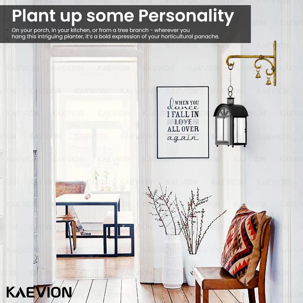Kaevion Creative Designed Brass Wall Hanger for Lanterns | Planters | Baskets | Wind Chimes | Flower Pots- Pack of 1, 6”Inches (Goldish)