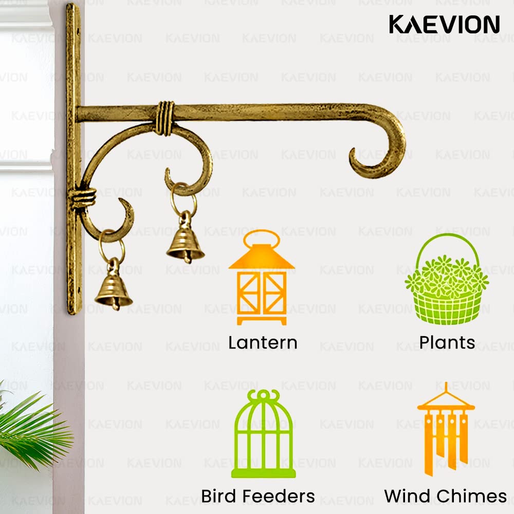 Kaevion Creative Designed Brass Wall Hanger for Lanterns | Planters | Baskets | Wind Chimes | Flower Pots- Pack of 1, 6”Inches (Goldish)