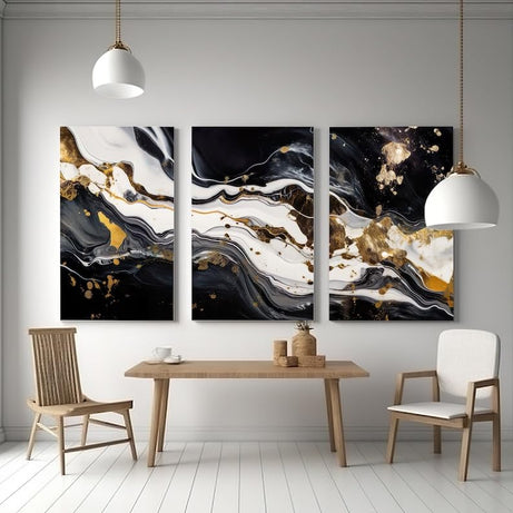 KAEVION Home Decor Wall Art 3 Pcs Abstract art print set Modern creative abstract artwork golden brush strokes, texture design for wall decor wallpaper poster card mural hanging, print