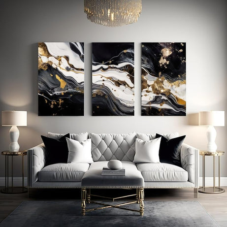KAEVION Home Decor Wall Art 3 Pcs Abstract art print set Modern creative abstract artwork golden brush strokes, texture design for wall decor wallpaper poster card mural hanging, print