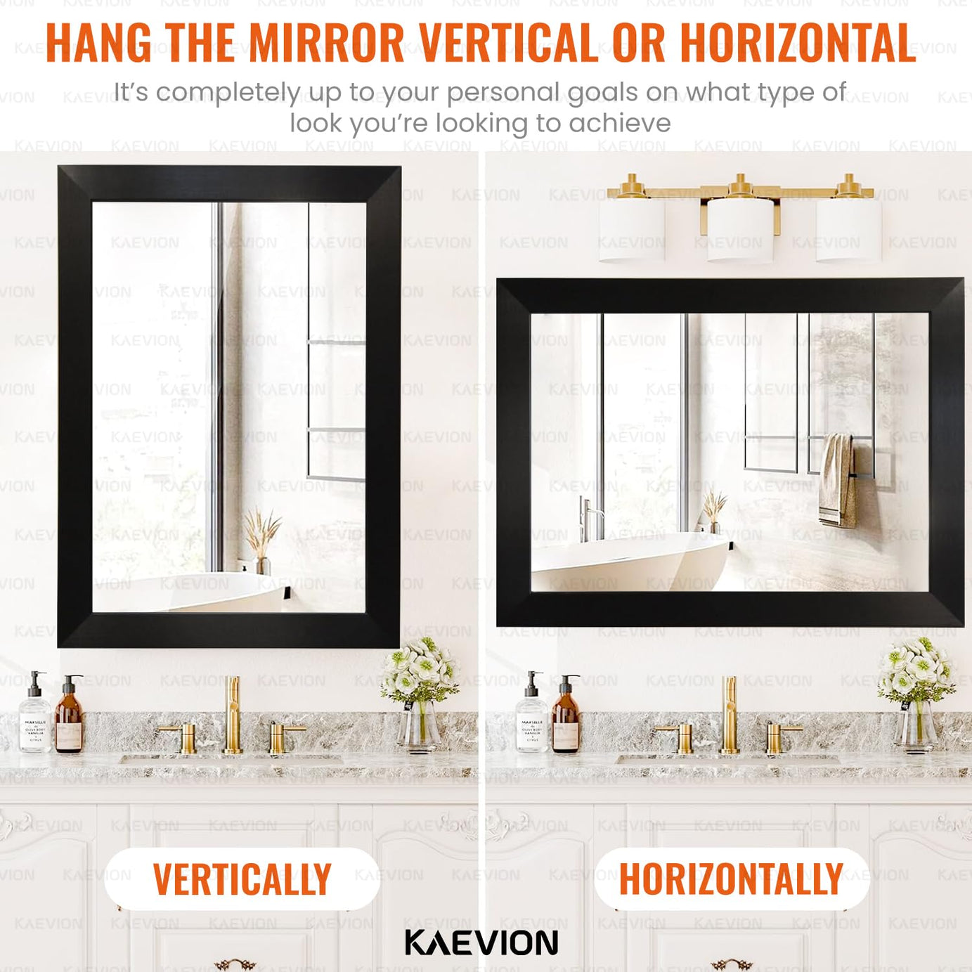 KAEVION Rectangle 3 Feet Wall Hanging Framed HD Mirror | Horizontal & Vertical Wall Mounted Makeup Mirror for Bathroom, Bedroom, Hotels, Beauty Salon
