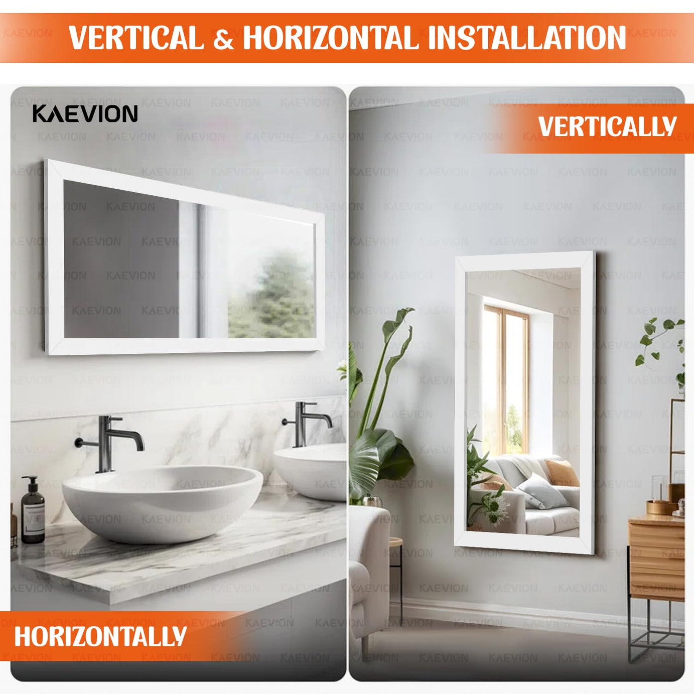 KAEVION Wall Hanging 3ft White Waterproof PVC Framed Mirror |Wall Mirror for Bedroom or Bathroom |Home Decor Wall Mounted Mirror for Bedroom Living-Room Vanity Farmhouse|wash Room Mirror for Wall