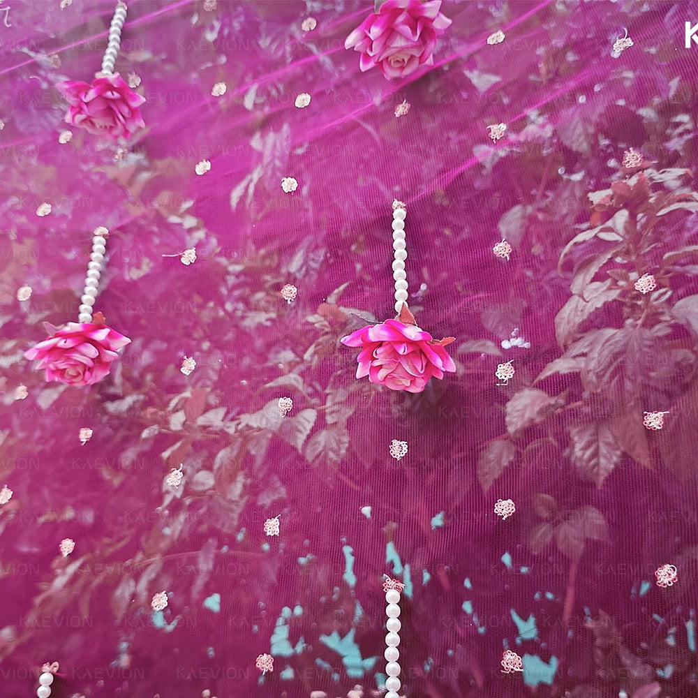 Kaevion Floral Net Bridal Chadar | Artificial Flower Odhani for Brides Mehendi, Haldi, Roka and Sangeet Function