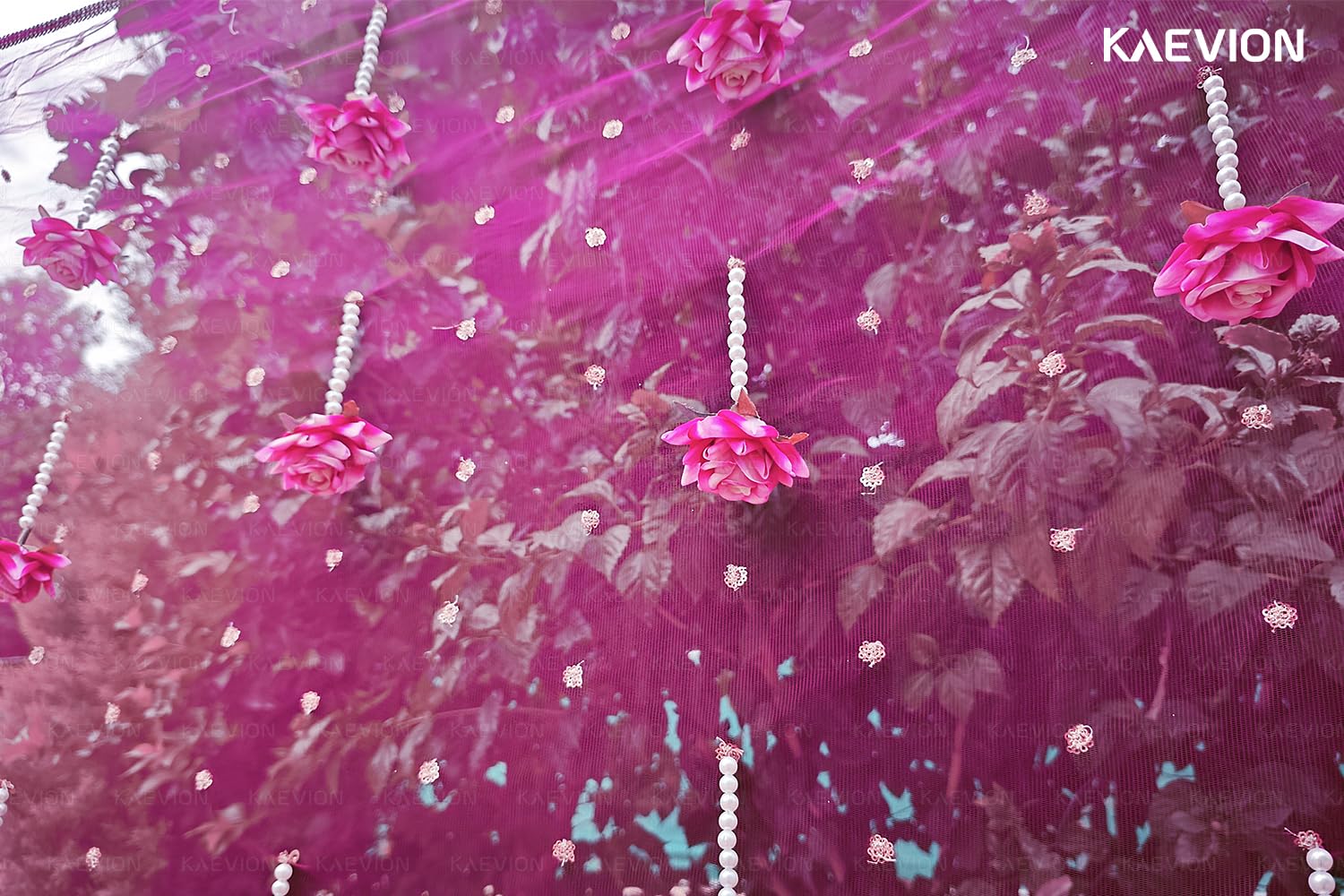 Kaevion Floral Net Bridal Chadar | Artificial Flower Odhani for Brides Mehendi, Haldi, Roka and Sangeet Function