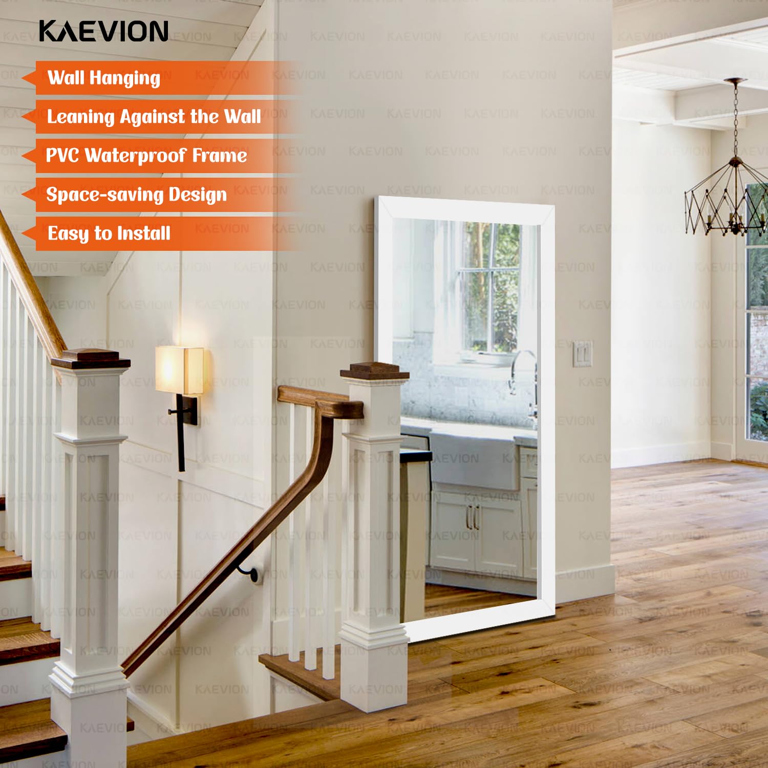 KAEVION Wall Hanging 3ft White Waterproof PVC Framed Mirror |Wall Mirror for Bedroom or Bathroom |Home Decor Wall Mounted Mirror for Bedroom Living-Room Vanity Farmhouse|wash Room Mirror for Wall