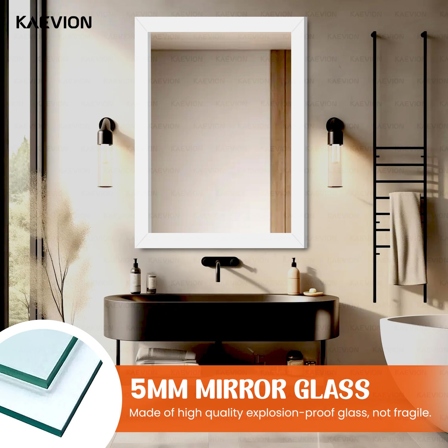 KAEVION Wall Hanging 2ft White Water Proof PVC Framed Mirror |Wall Mirror for Bedroom or Bathroom |Home Decor Wall Mounted Mirror for Bedroom Living-Room Vanity Farmhouse| wash Room Mirror for Wall