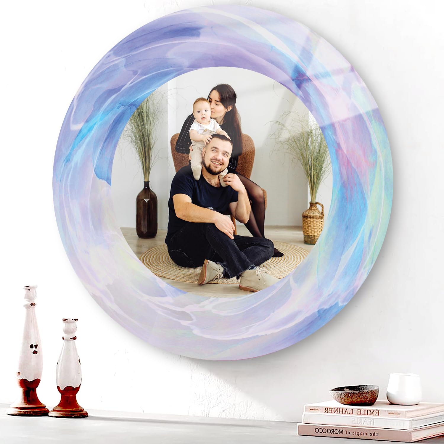 KAEVION  Customized / Personalized Acrylic Round Shaped Photo Frame | Wall Hanging Table Top Scratches Proof Picture Frame with Personalised Photo | Memorable Gift for Mother Father girls and Family | Home Décor Item 10x10 Inch (Thickness 3 MM)