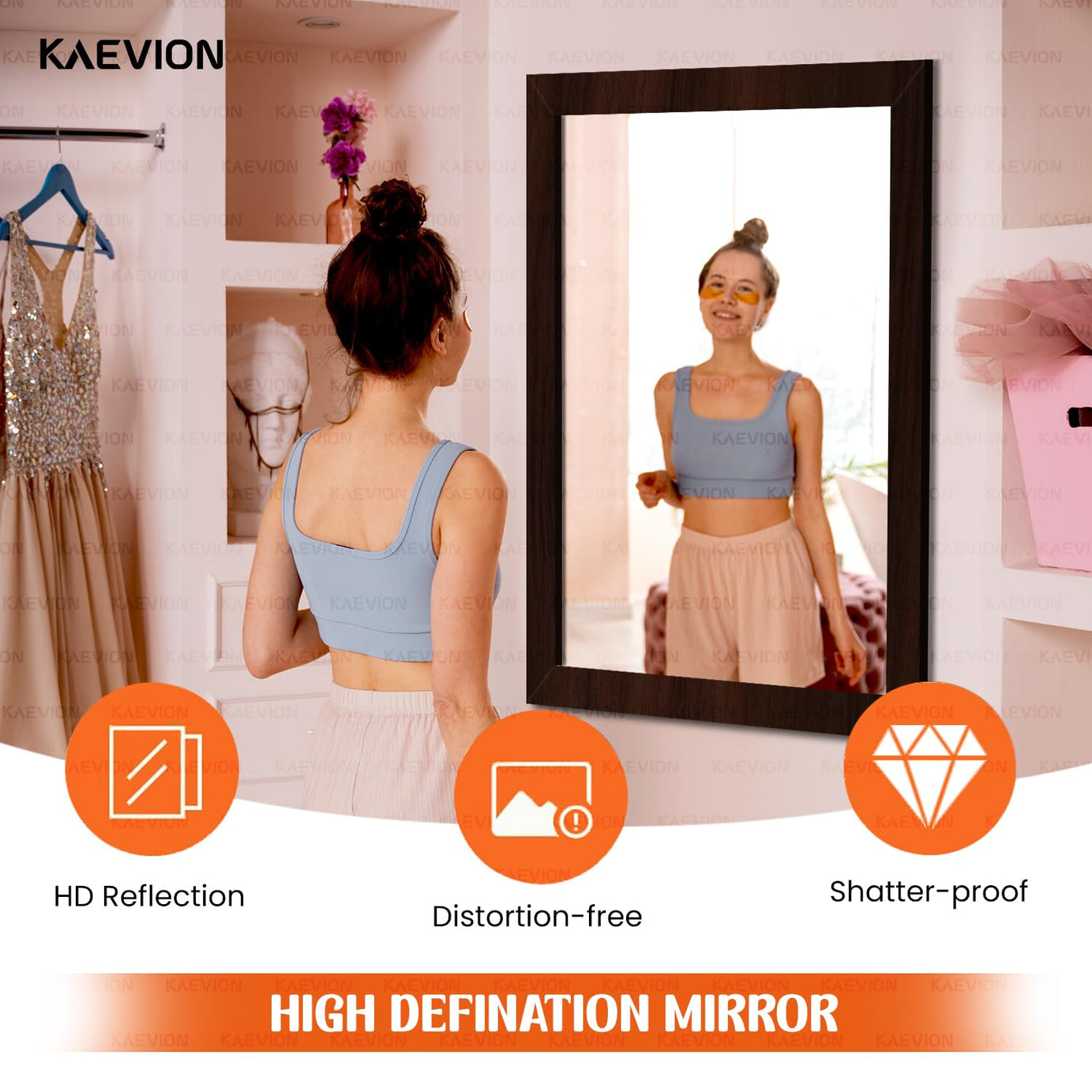 KAEVION Wall Hanging 2ft Brown Water Proof PVC Framed Mirror |Wall Mirror for Bedroom or Bathroom |Home Decor Wall Mounted Mirror for Bedroom Living-Room Vanity Farmhouse| wash Room Mirror for Wall