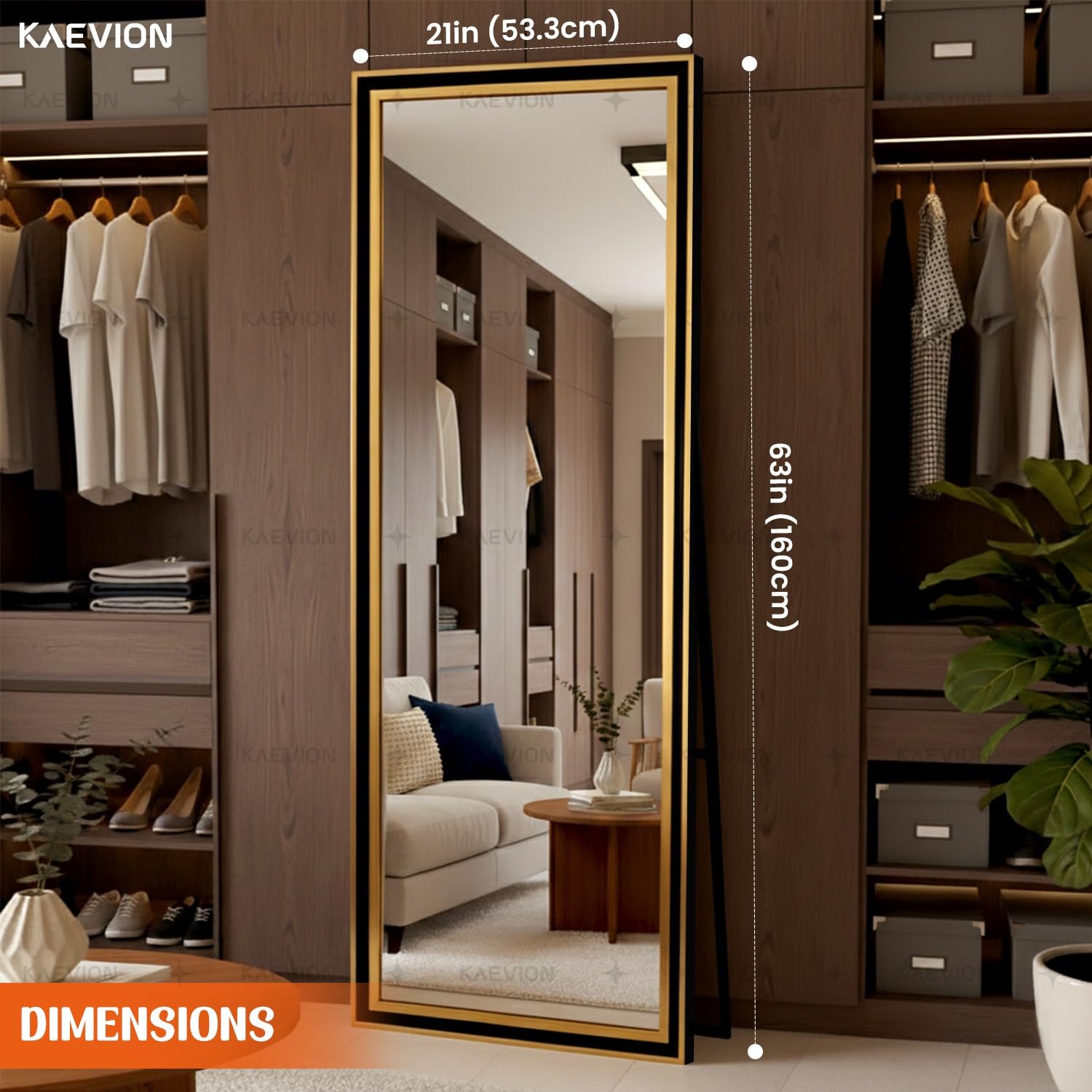 Kaevion Premium Luxury Full lenght Stand Mirror Golden Black
