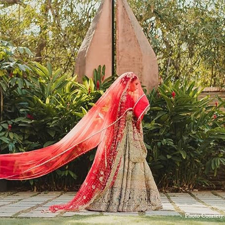 KAEVION Women Bridal Name Customize Entry Dupatta with Dulha-Dulhan Name – Red color 3 meter Length