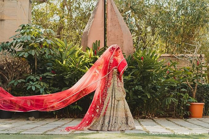 KAEVION Women Bridal Name Customize Entry Dupatta with Dulha-Dulhan Name – Red color 3 meter Length