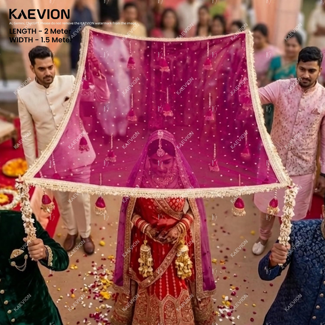 KAEVION Decorative Garlands Bridal Entry Chadar| Dulhan Grand Entry Chadar - Traditional Wedding, Mehndi & Sangeet Decor - Magenta -2 Meters