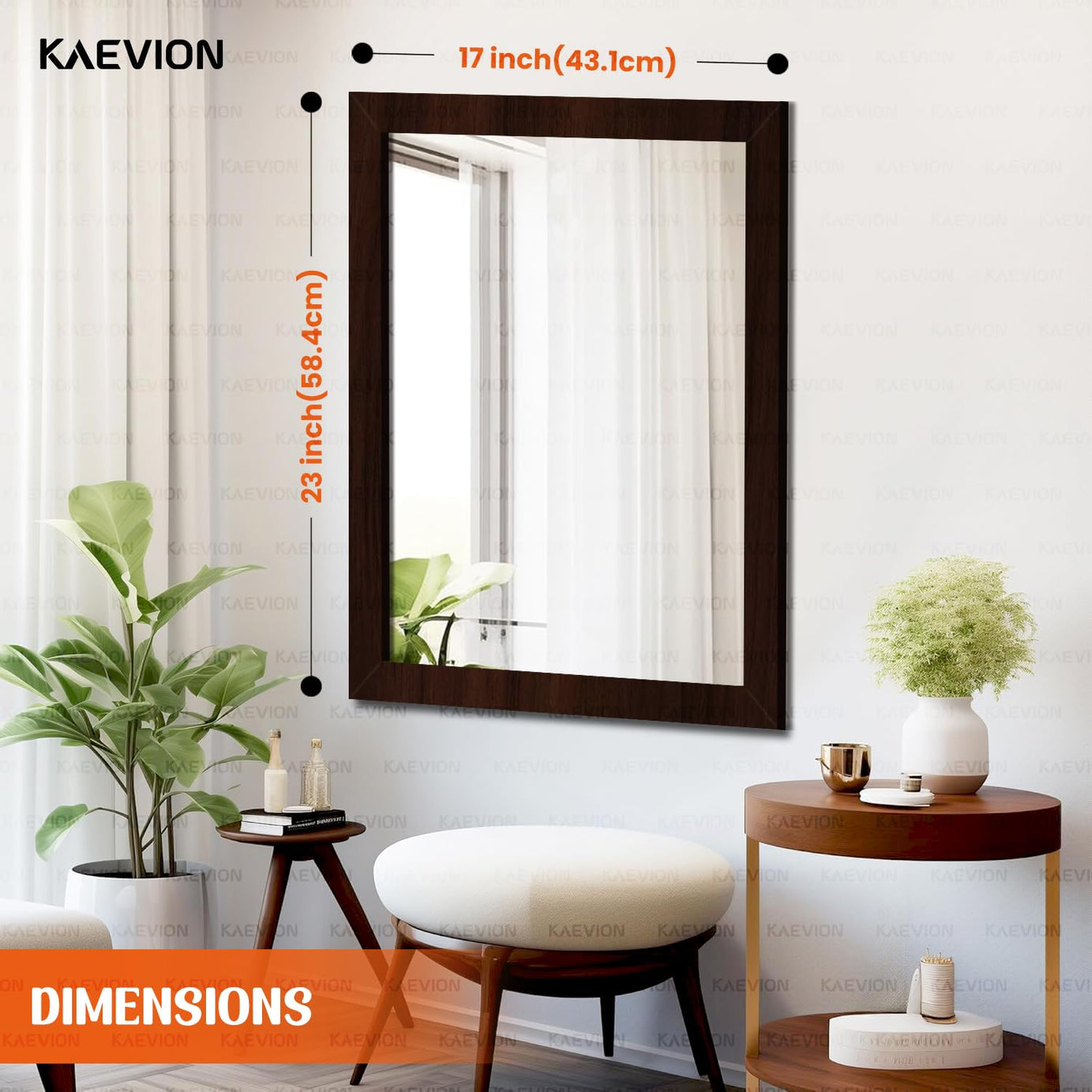KAEVION Wall Hanging 2ft Brown Water Proof PVC Framed Mirror |Wall Mirror for Bedroom or Bathroom |Home Decor Wall Mounted Mirror for Bedroom Living-Room Vanity Farmhouse| wash Room Mirror for Wall