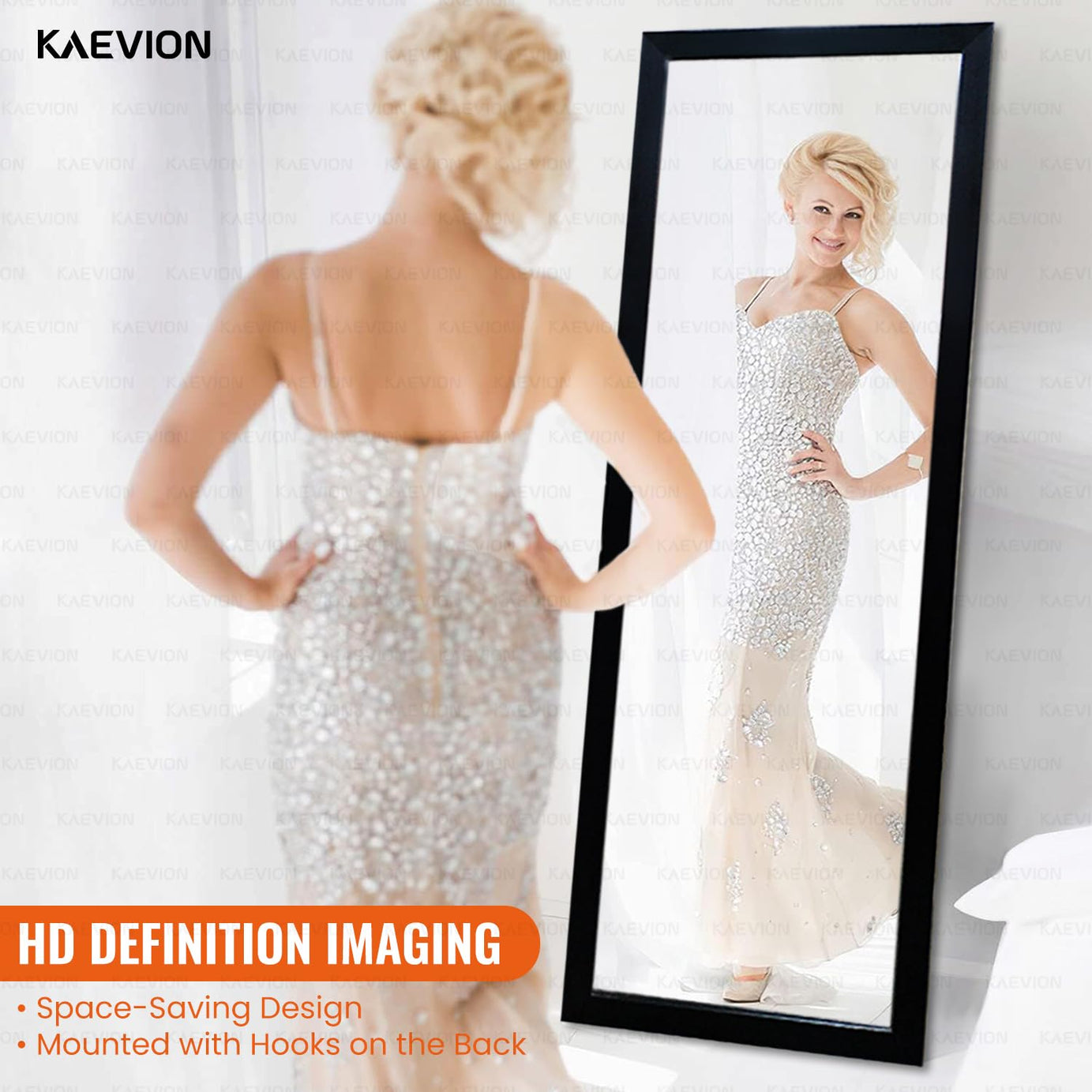 KAEVION Rectangular 5.25 Feet Full-Length Waterproof PVC Wooden Frame Wall Hanging Mirror | Wall Mirror | Home Decor Wall Mounted Mirror for Bedroom Living-Room Vanity Farmhouse