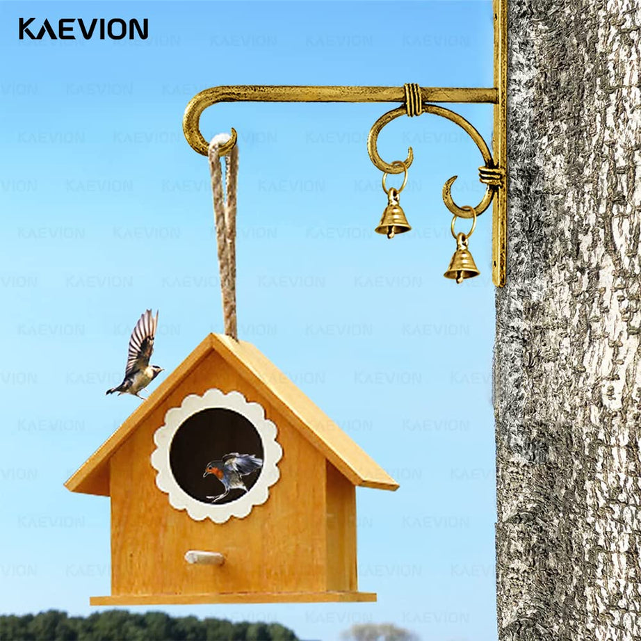 KAEVION Golden Antique Wall Bracket for Bird Feeders & Houses Planters Lanterns Wind Chimes Hanging Baskets Ornaments String Lights | Hotel | Office | Indoor | Outdoor- Pack of 1, 8”Inch