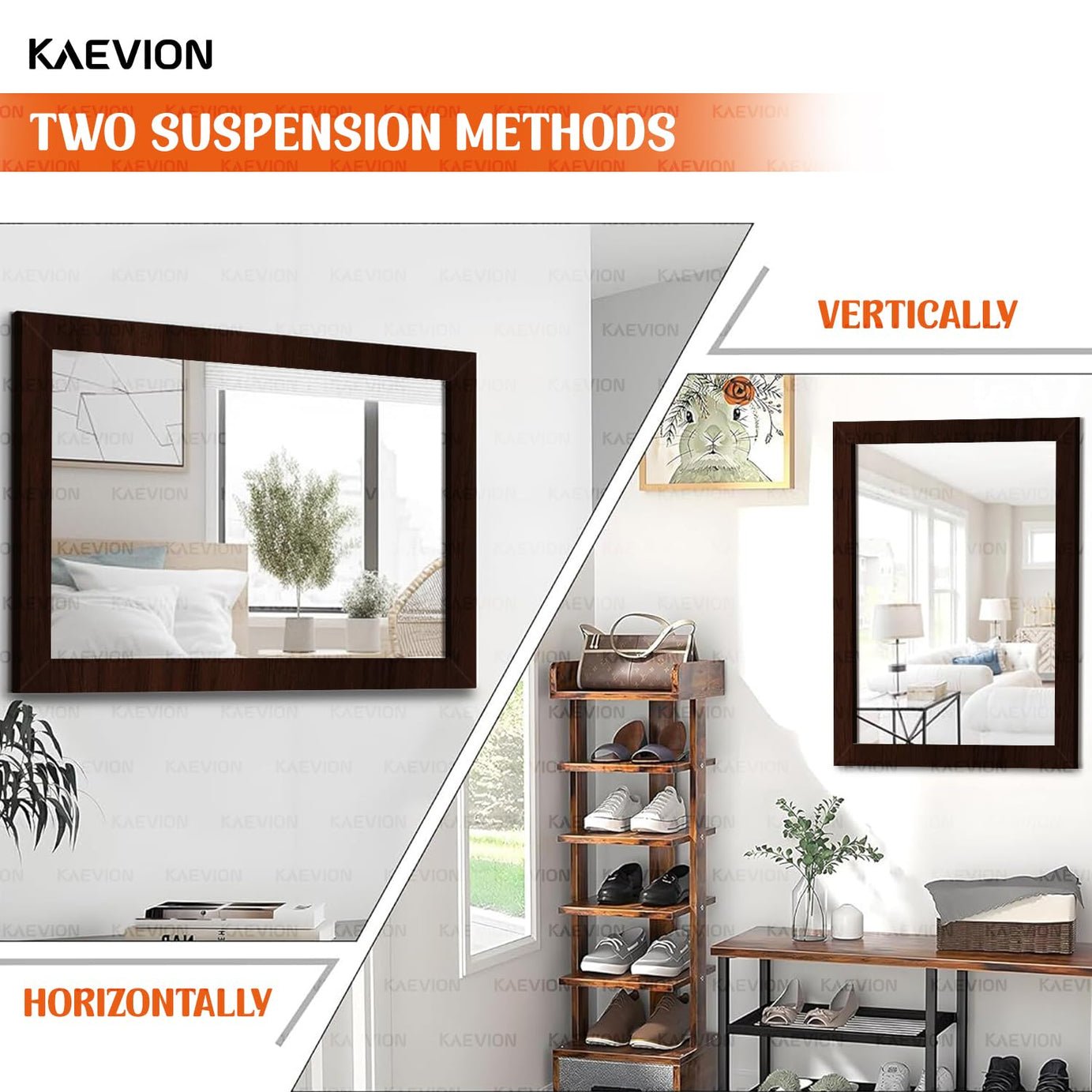 KAEVION Wall Hanging 2ft Brown Water Proof PVC Framed Mirror |Wall Mirror for Bedroom or Bathroom |Home Decor Wall Mounted Mirror for Bedroom Living-Room Vanity Farmhouse| wash Room Mirror for Wall