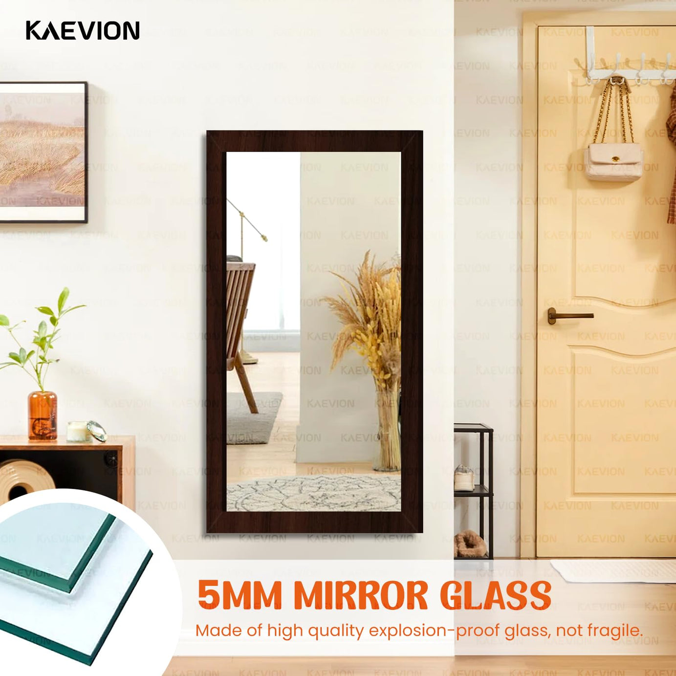 KAEVION Wall Hanging 3ft Waterproof PVC Framed Mirror | Wall Mirror for Bedroom or Bathroom | Home Decor Wall Mounted Mirror for Bedroom Living-Room Vanity Farmhouse| wash Room Mirror for Wall