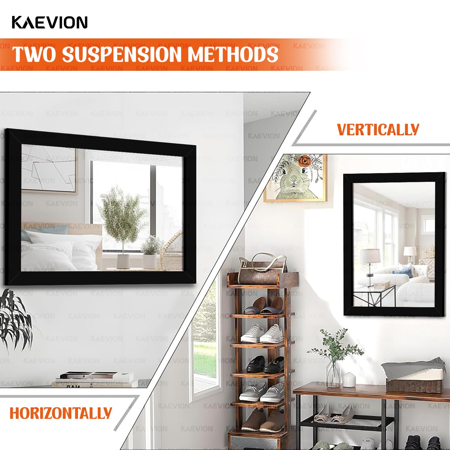 KAEVION Wall Hanging 2 Feet Water Proof PVC Framed Mirror | Wall Mirror for Bedroom or Bathroom | Home Decor Mounted Mirror for Bedroom Living-Room Vanity Farmhouse | Wash Room Mirror for Wall