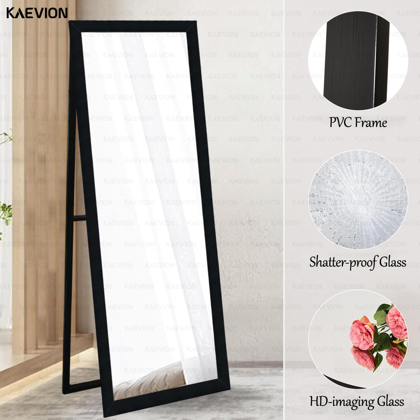 KAEVION Rectangle Black 5 Feet Full Length Standing Mirror| Full Mirror for Bedroom, Living Room| Big Wall Glass
