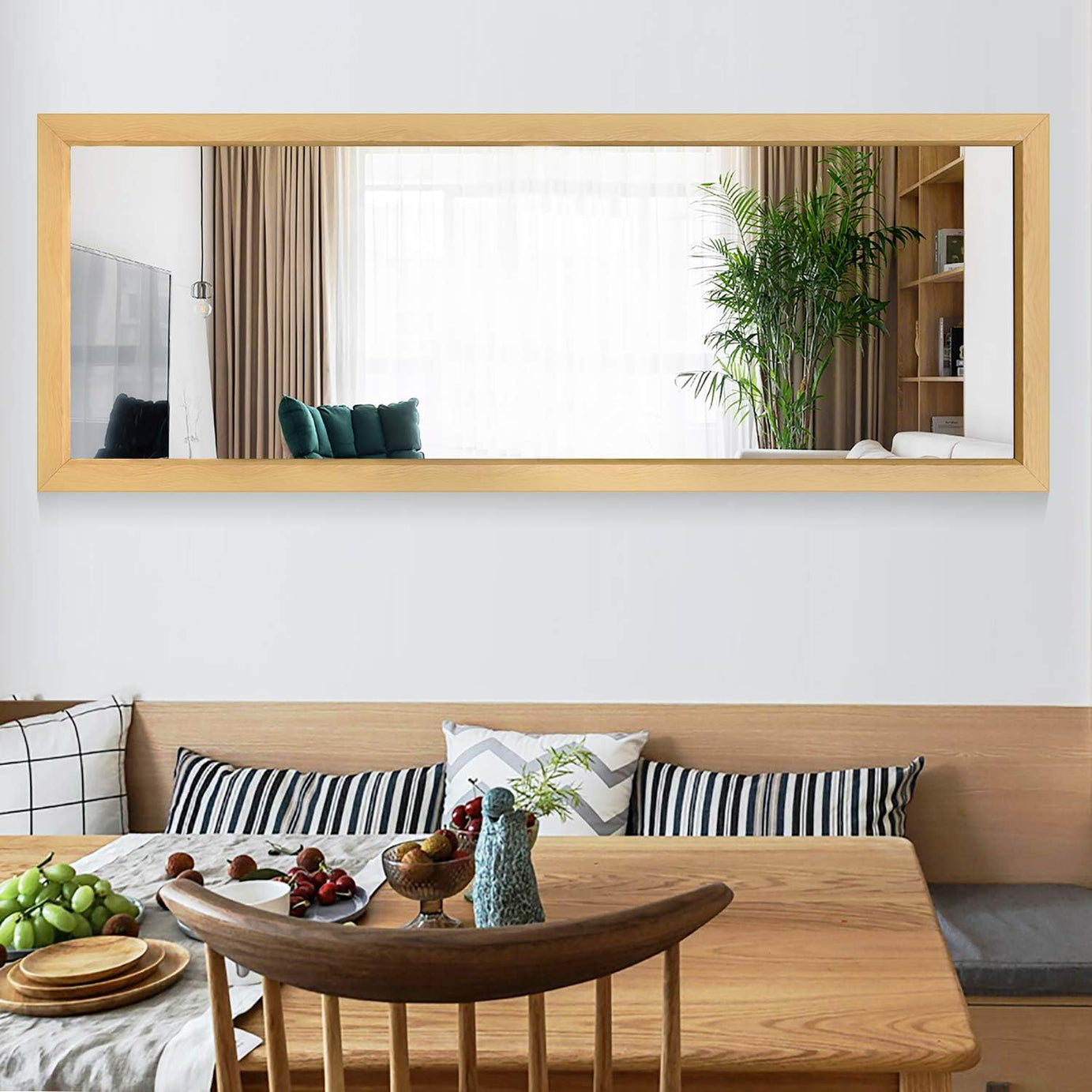 KAEVION 5.25 ft Natural Solid Wood Full Length Mirror Hanging or Leaning Wall, Large Bedroom, Floor, Dressing Mirror | Solid Wood Frame Wall-Mounted Mirror| Wall Hanging Glass Mirror