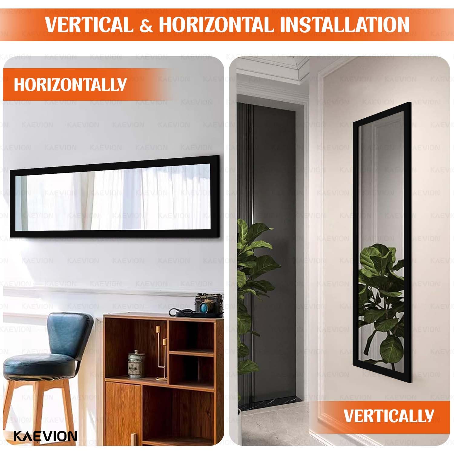 KAEVION Wall Hanging 4 Feet Long PVC Framed Full Length Mirror | Full Size Long Wall Mirror for Home Décor Bedroom Living Room | Wall Mounted Rectangular Standing Dressing Mirror
