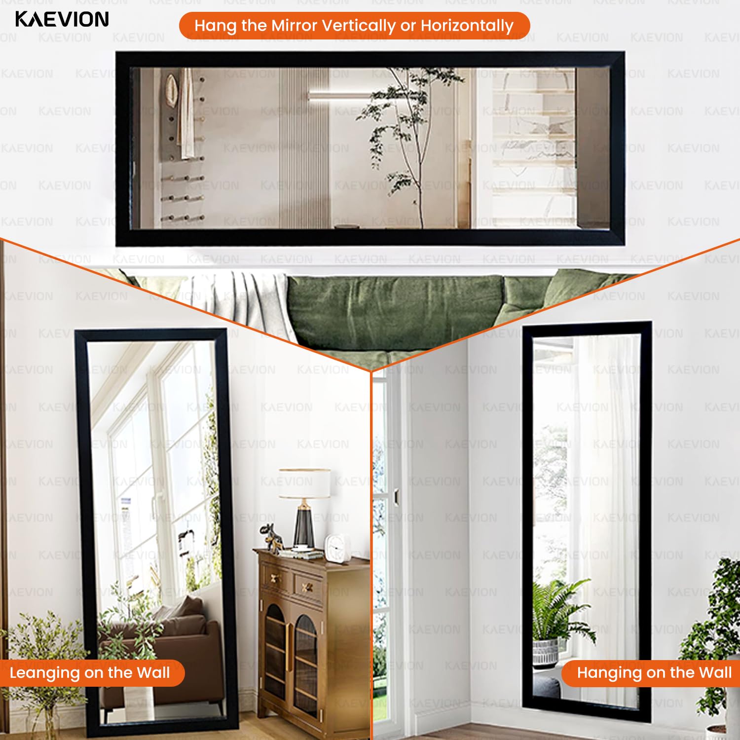 KAEVION 4.25Ft Full Length Rectangular Solid PVC Framed Wall Hanging Mirror | Wall Mirror for Living Room Bedroom Vanity | Dressing Long Mirror for Wall