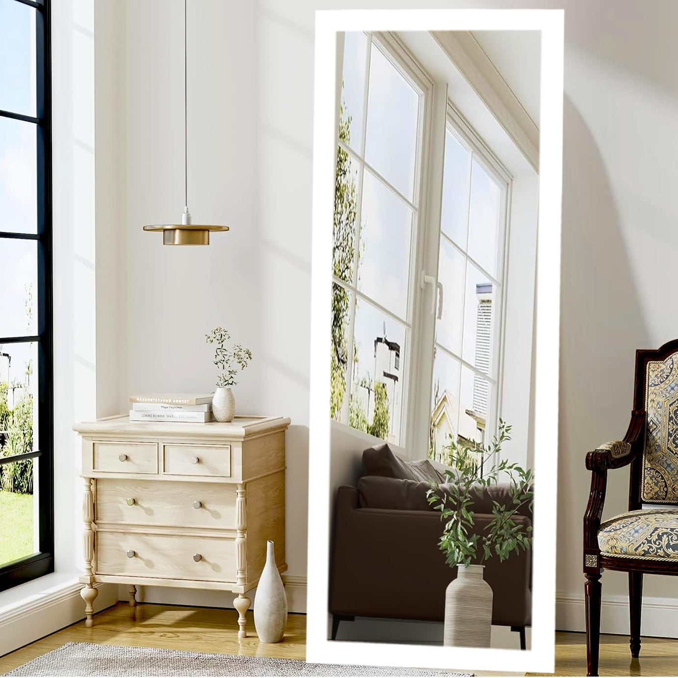 KAEVION Rectangular 5.25 Feet Full-Length Waterproof PVC Wooden Frame Wall Hanging Mirror | Wall Mirror | Home Decor Wall Mounted Mirror for Bedroom Living-Room Vanity Farmhouse