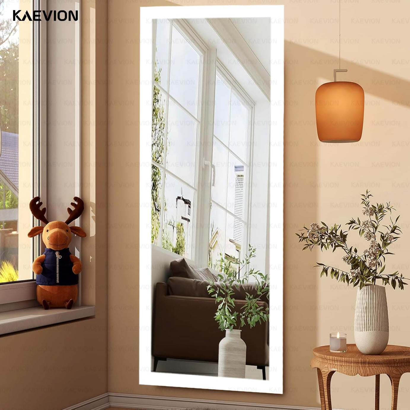 White 5.25ft Wall Mount Rectangular Full Length Framed Water Proof PVC Wooden Frame Wall Hanging Full Body Vertical Wall Mirror for Home Decor, Living Room, Bedroom