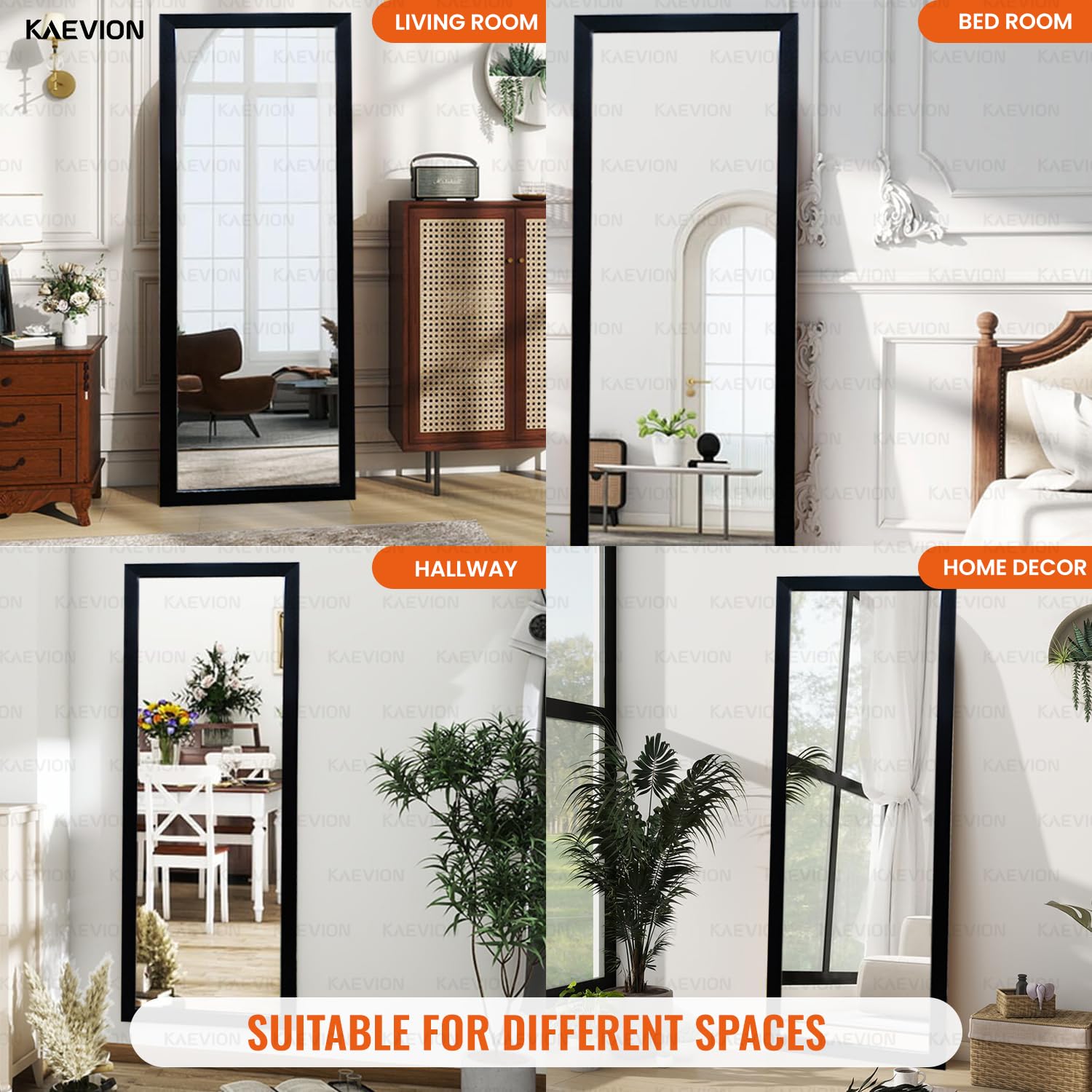 KAEVION Rectangular 5.25 Feet Full-Length Waterproof PVC Wooden Frame Wall Hanging Mirror | Wall Mirror | Home Decor Wall Mounted Mirror for Bedroom Living-Room Vanity Farmhouse