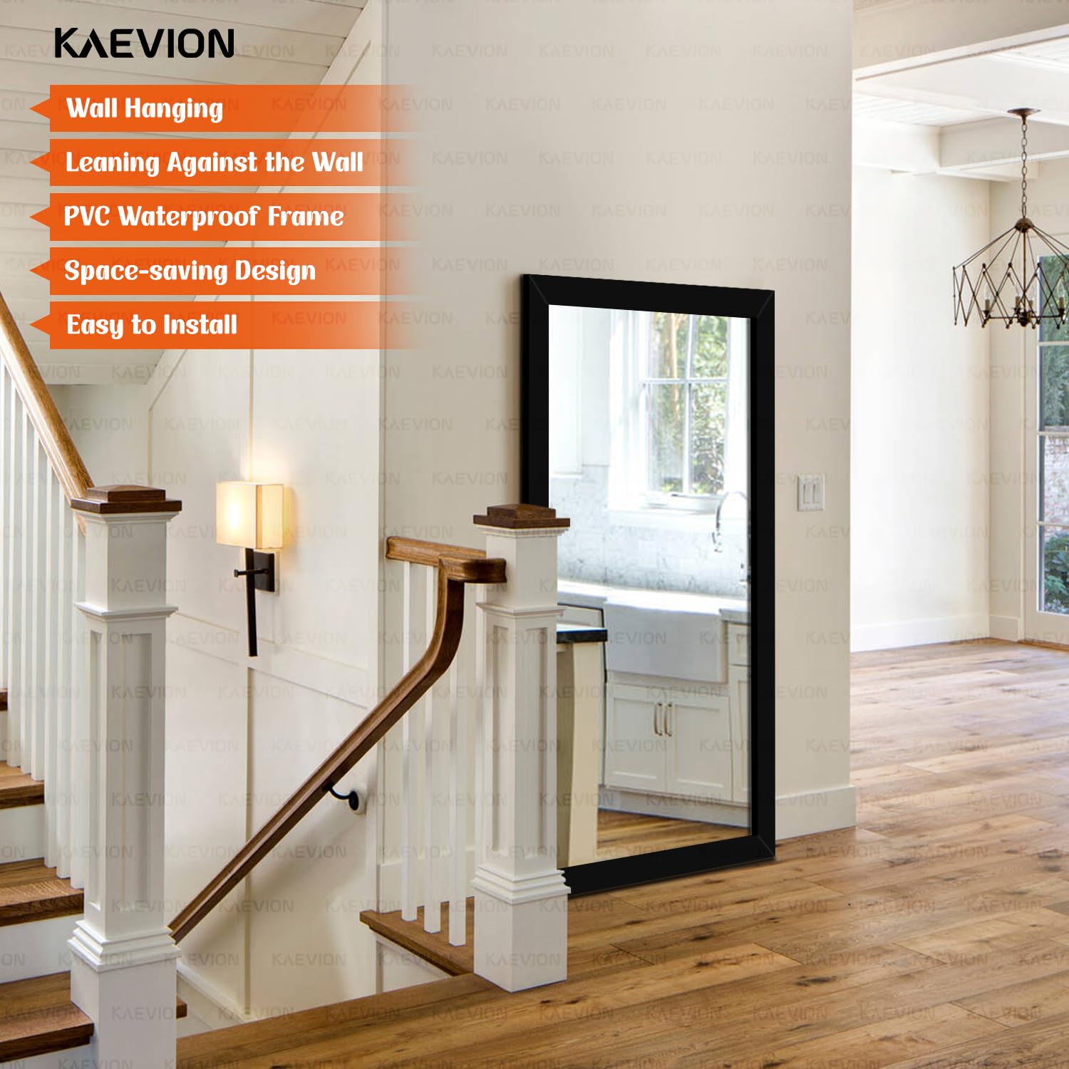 KAEVION Wall Hanging 3ft Waterproof PVC Framed Mirror | Wall Mirror for Bedroom or Bathroom | Home Decor Wall Mounted Mirror for Bedroom Living-Room Vanity Farmhouse| Wash Room Mirror for Wall