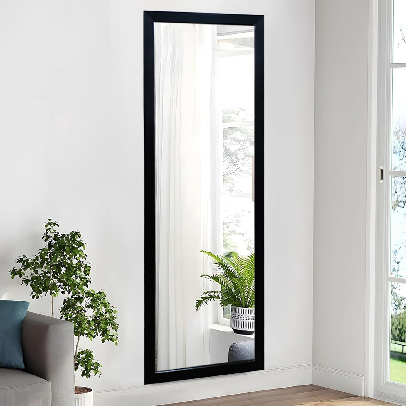 KAEVION Rectangular 5.25 Feet Full-Length Waterproof PVC Wooden Frame Wall Hanging Mirror | Wall Mirror | Home Decor Wall Mounted Mirror for Bedroom Living-Room Vanity Farmhouse